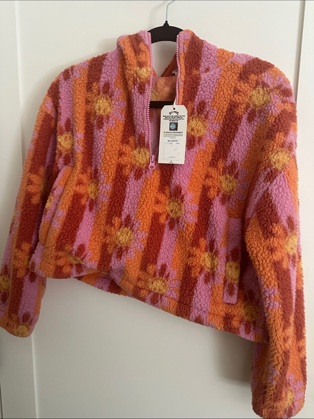 Billabong Pink & Orange Floral Sherpa Half-Zip Pullover